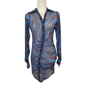 Pretty Little Things Womens Sheer Assymetrical Striped Shirt Dress